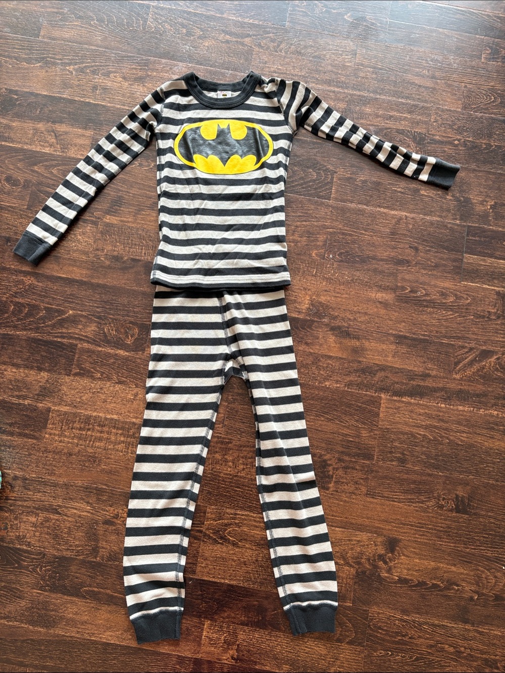 Hanna Andersson Black, Gray & Yellow Batman Stripe Pajama Set